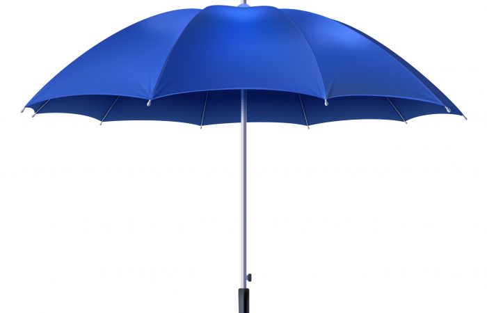 Realistic open blue umbrella isolated on white background vector illustration